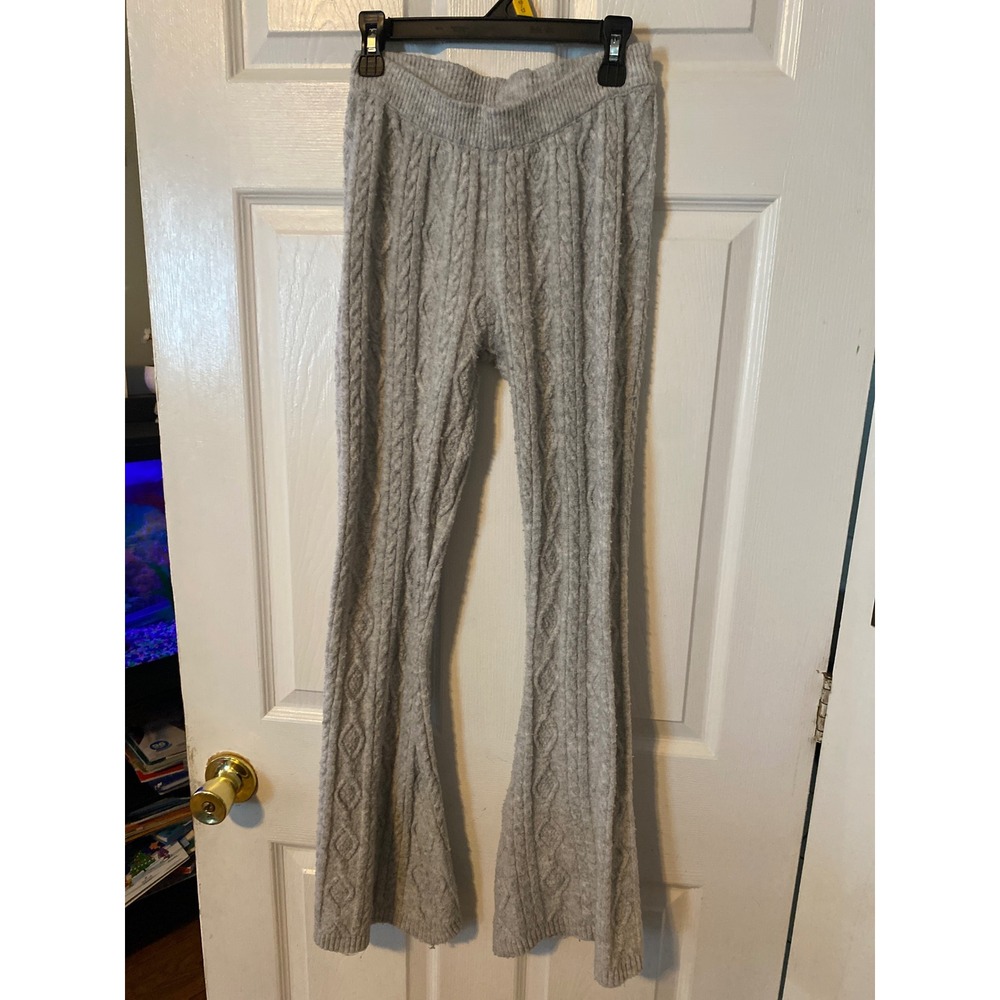 No Boundaries Gray Cable Knit Flare Pants High Waisted Loungewear XS 0-2